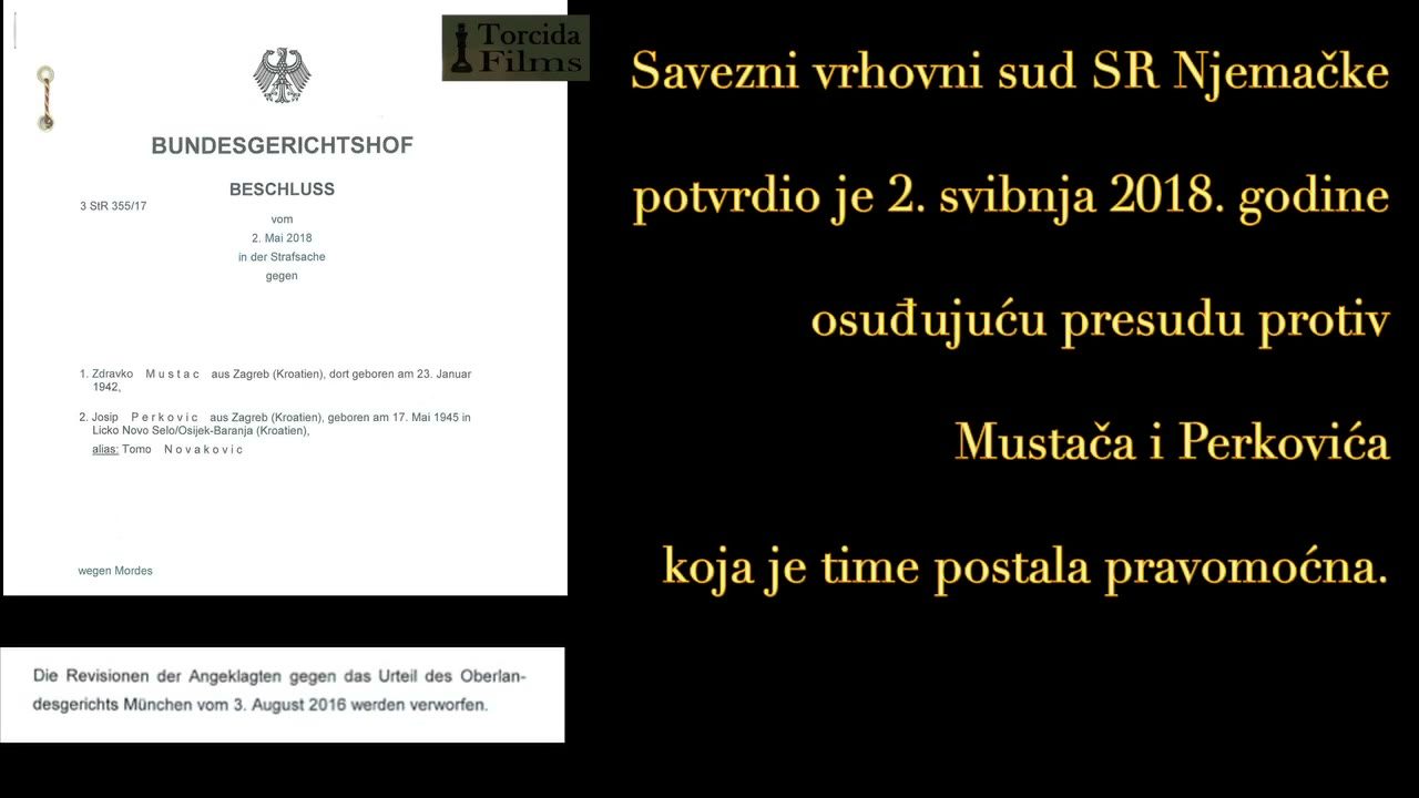 A German court document headed Bundesgerichtshof with the federal eagle, file number 3 StR 355/17, a decision of 2 May 2018 in the criminal case against Zdravko Mustac and Josip Perkovic for murder, rejecting their appeals against the judgment of the Oberlandesgericht München of 3 August 2016