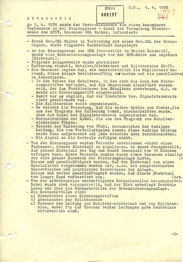 A typed file note headed Aktennotiz, dated 6.4.1976, with an archive stamp