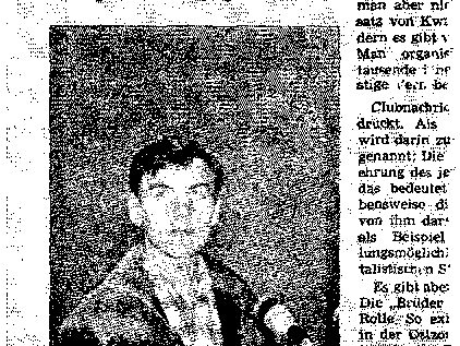 A grainy photograph of a young man in a checked shirt, with the 1961 caption Michael Gartenschläger, Schlosser, RIAS-Hörer, Dieb, Brandstifter, Diversant