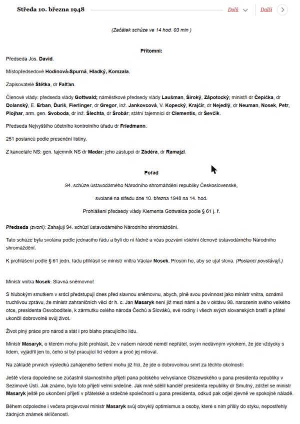 The first page of the stenographic record of the National Assembly sitting of 10 March 1948