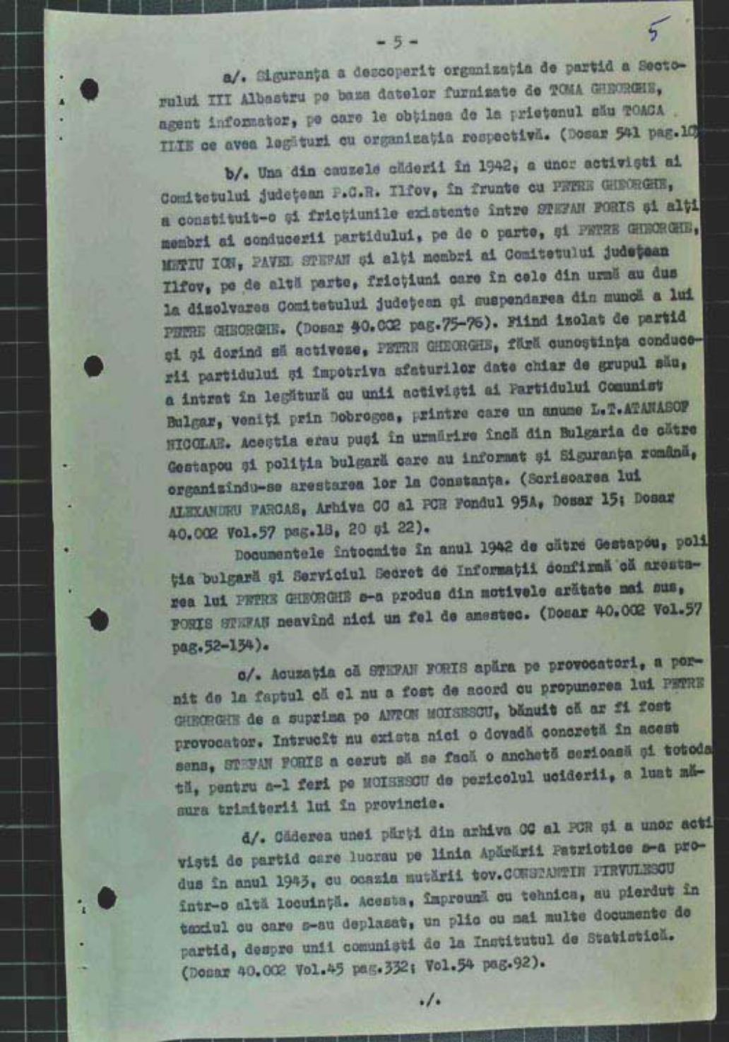 A page of the Romanian party commission's 1968 report finding the accusation against Ștefan Foriș unfounded