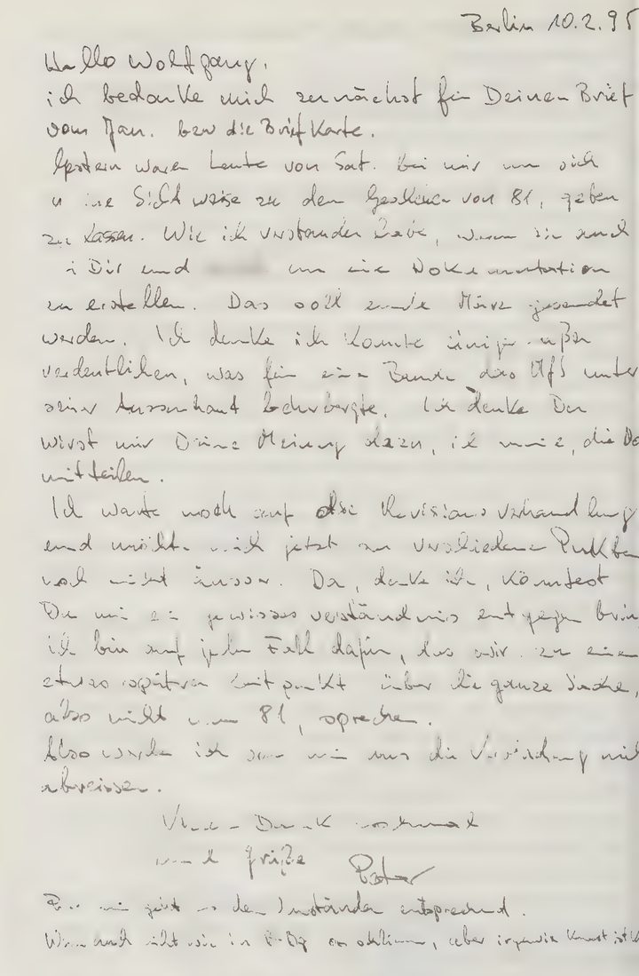 A handwritten letter in German on lined paper