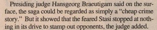 An English newspaper paragraph quoting the presiding judge Hansgeorg Braeutigam