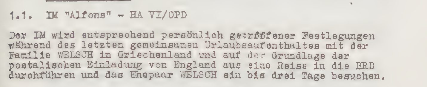 Typed German text under the heading 1.1. IM Alfons, HA VI/OPD