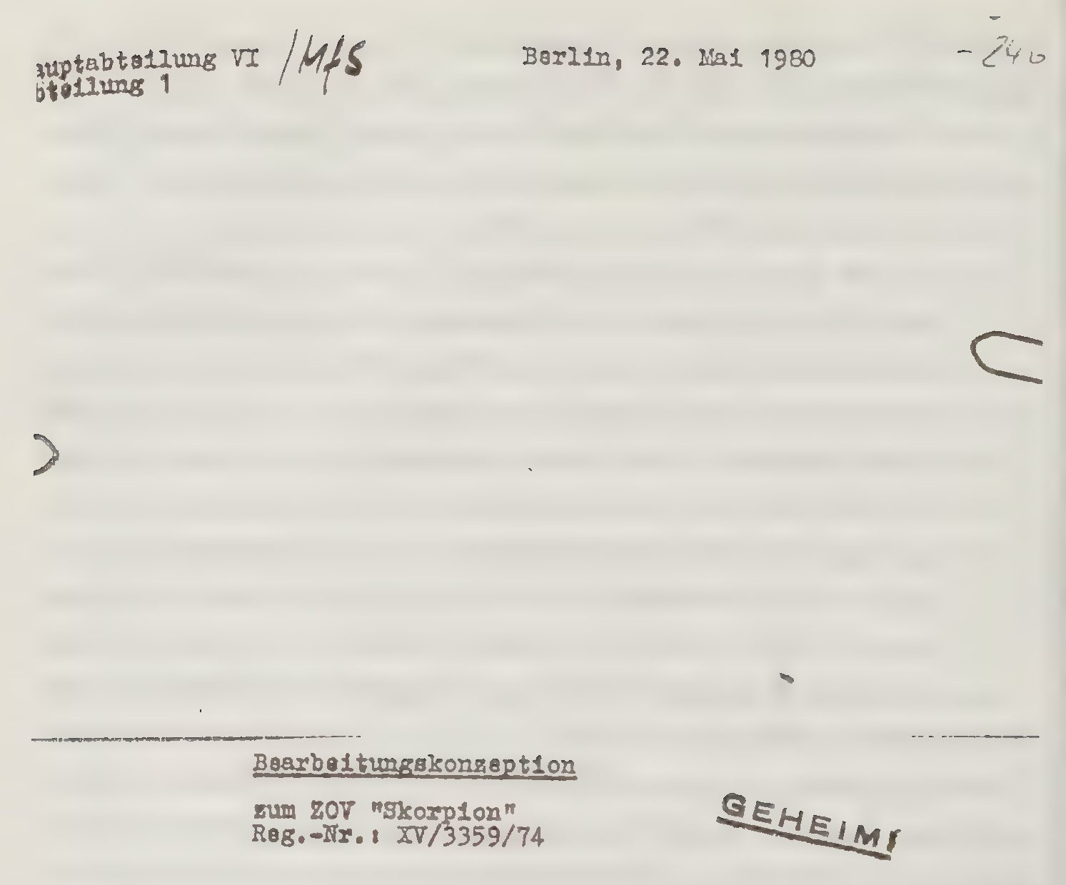 The typed heading of a Stasi document dated Berlin, 22 May 1980